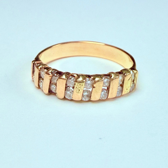 Jewelry - Estate 14K Solid Yellow Gold .60 TCW Natural Diamond Double Row Band VTG Ring